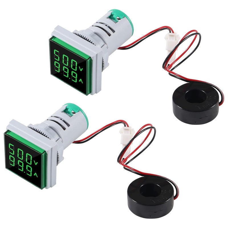AiTrip 2Pack LED Display Voltmeter, Square Dual Display Voltmeter and Ammeter LED Digital Voltage Gauge AC 60-500V 0-100A Current Meter Indicator - Image 1